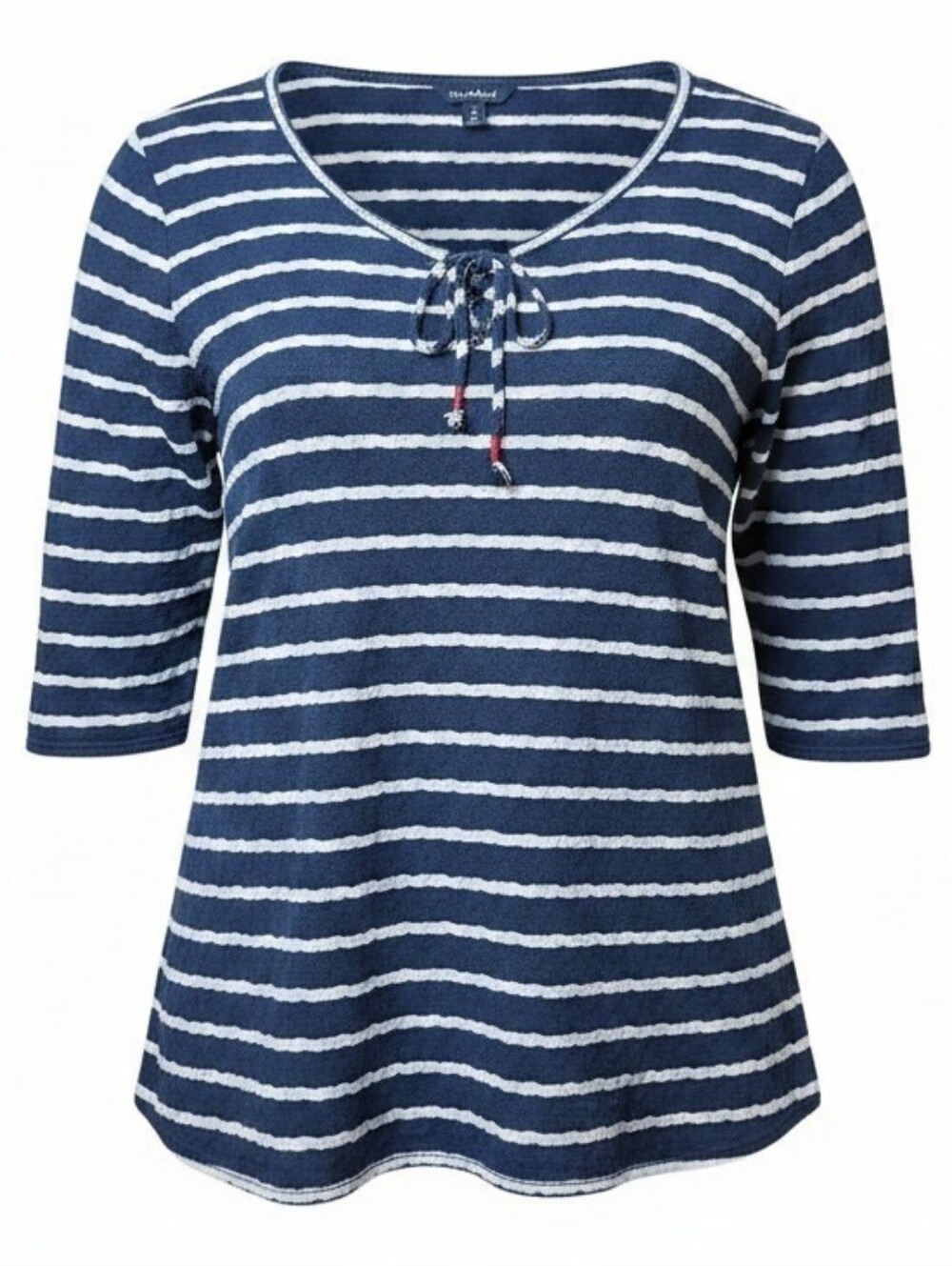 LUCKY BRAND | Blue White Stripe Lace-Up Lightweight Knit Sweater Coastal | 2X